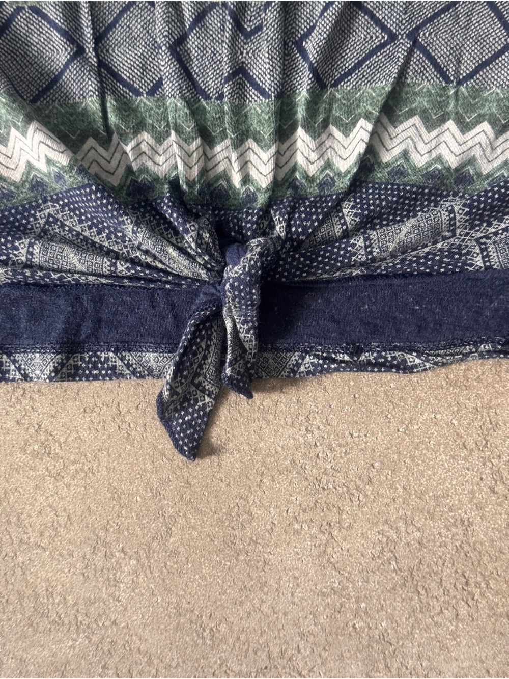 Lucky Brand Blue Green Boho Tie Front Top Large Tribal Print Short Sleeve - Picture 5 of 9